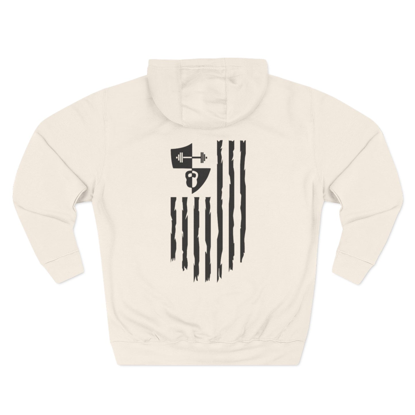 OFW CrossFit Flag Hoodie — Distressed American Flag with Barbell Shield