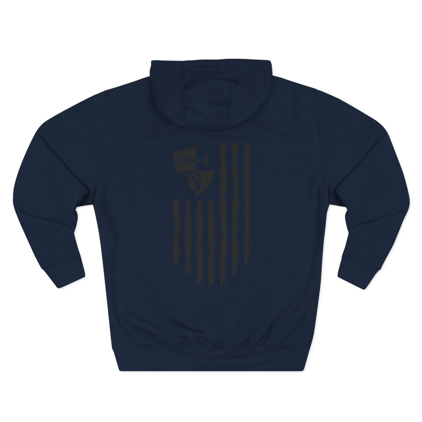 OFW CrossFit Flag Hoodie — Distressed American Flag with Barbell Shield