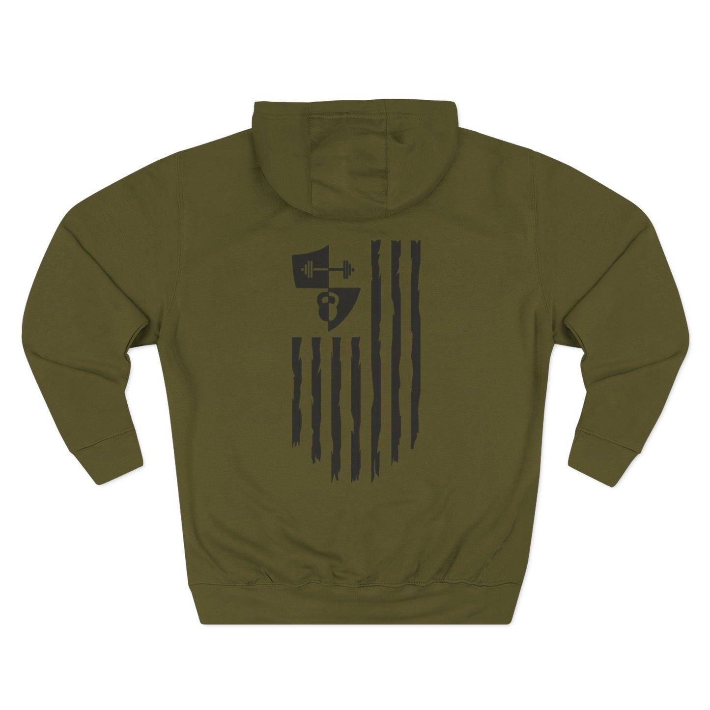OFW CrossFit Flag Hoodie — Distressed American Flag with Barbell Shield