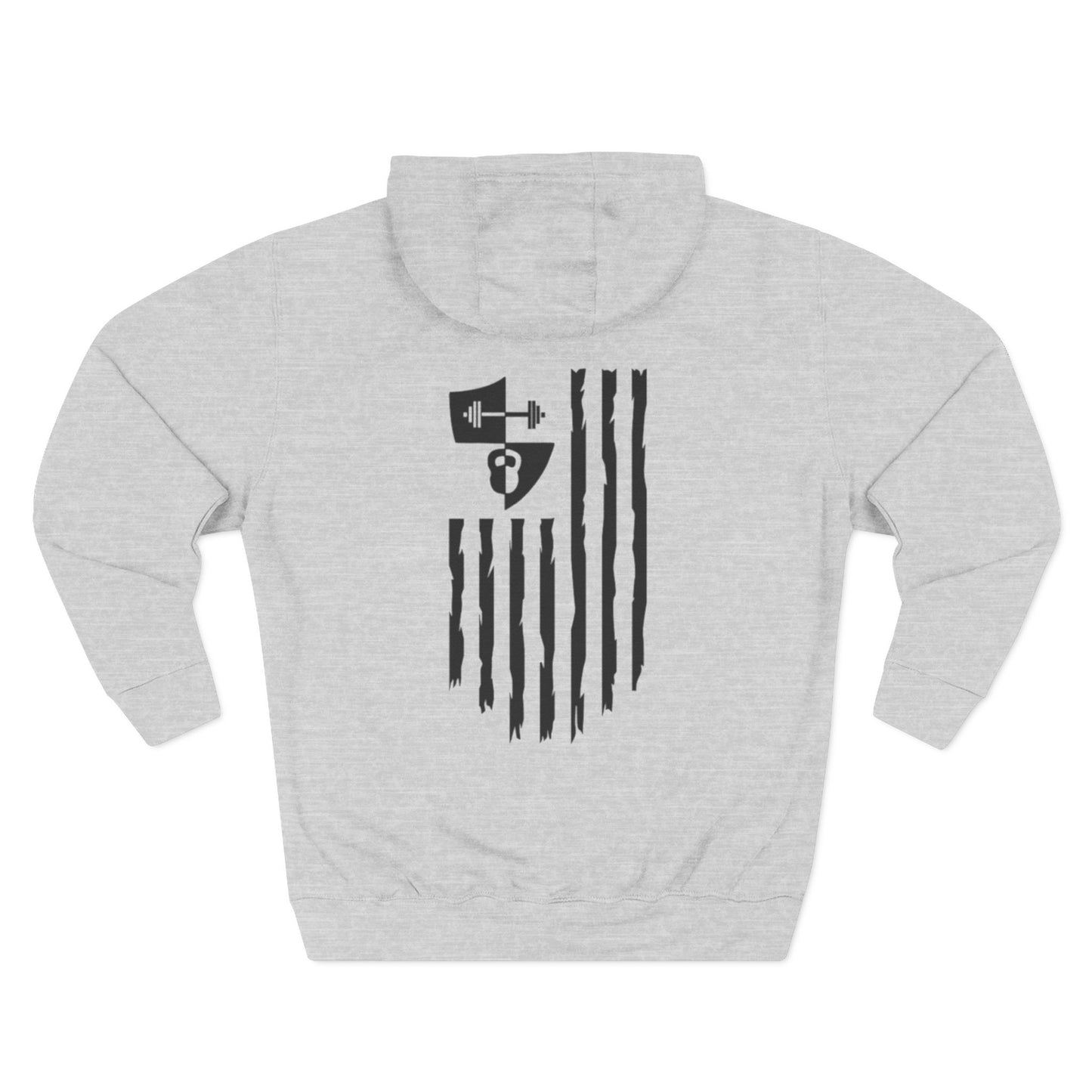 OFW CrossFit Flag Hoodie — Distressed American Flag with Barbell Shield