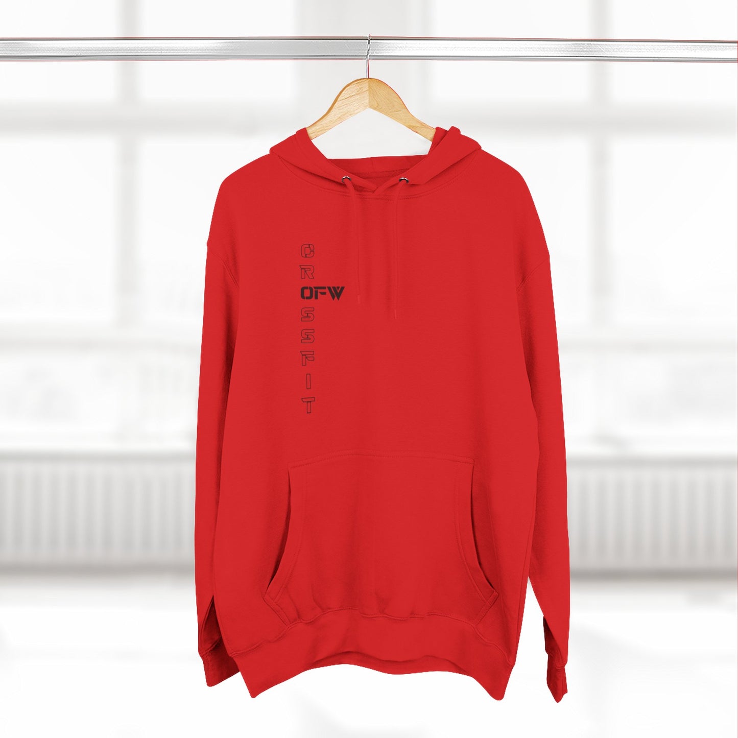 OFW CrossFit Flag Hoodie — Distressed American Flag with Barbell Shield