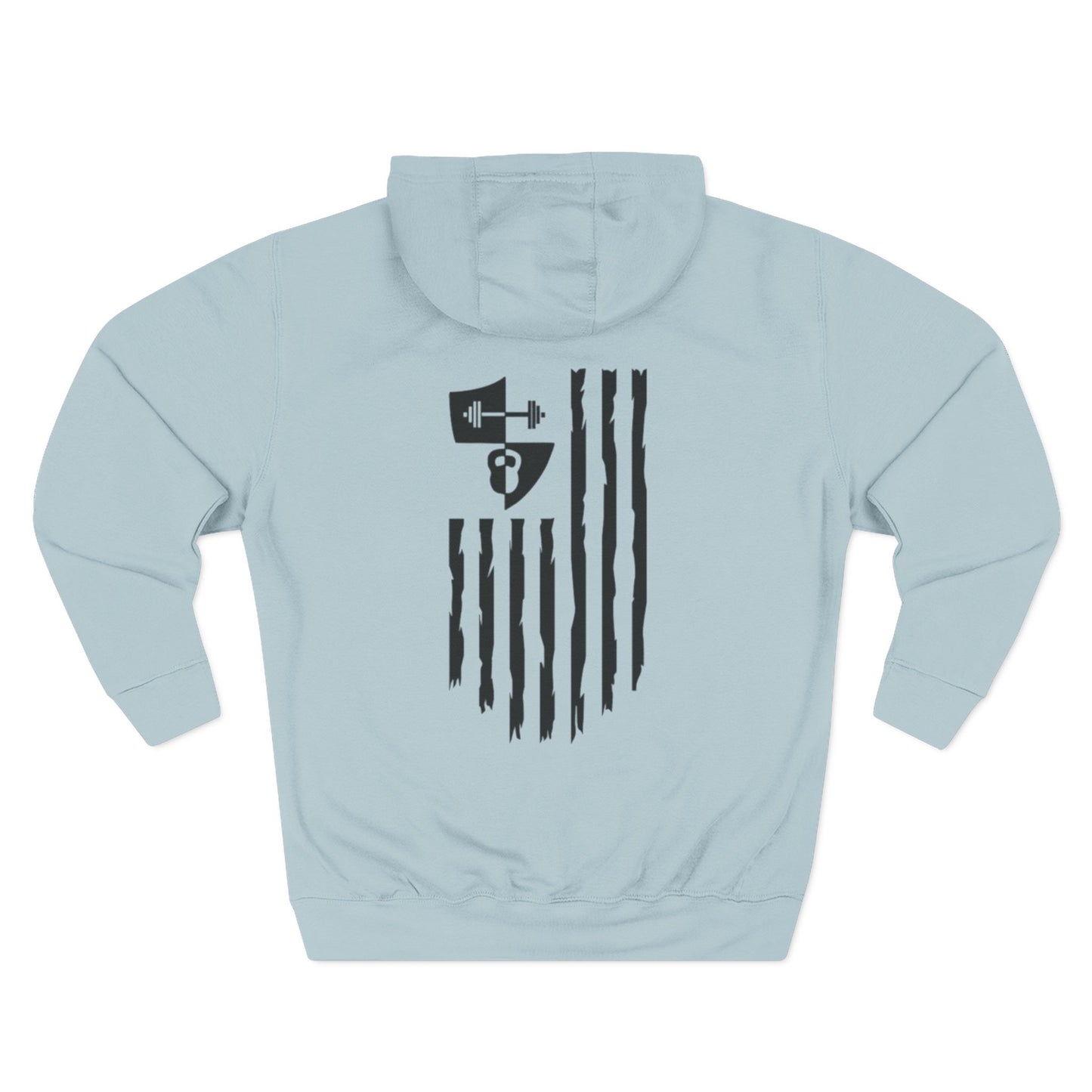 OFW CrossFit Flag Hoodie — Distressed American Flag with Barbell Shield