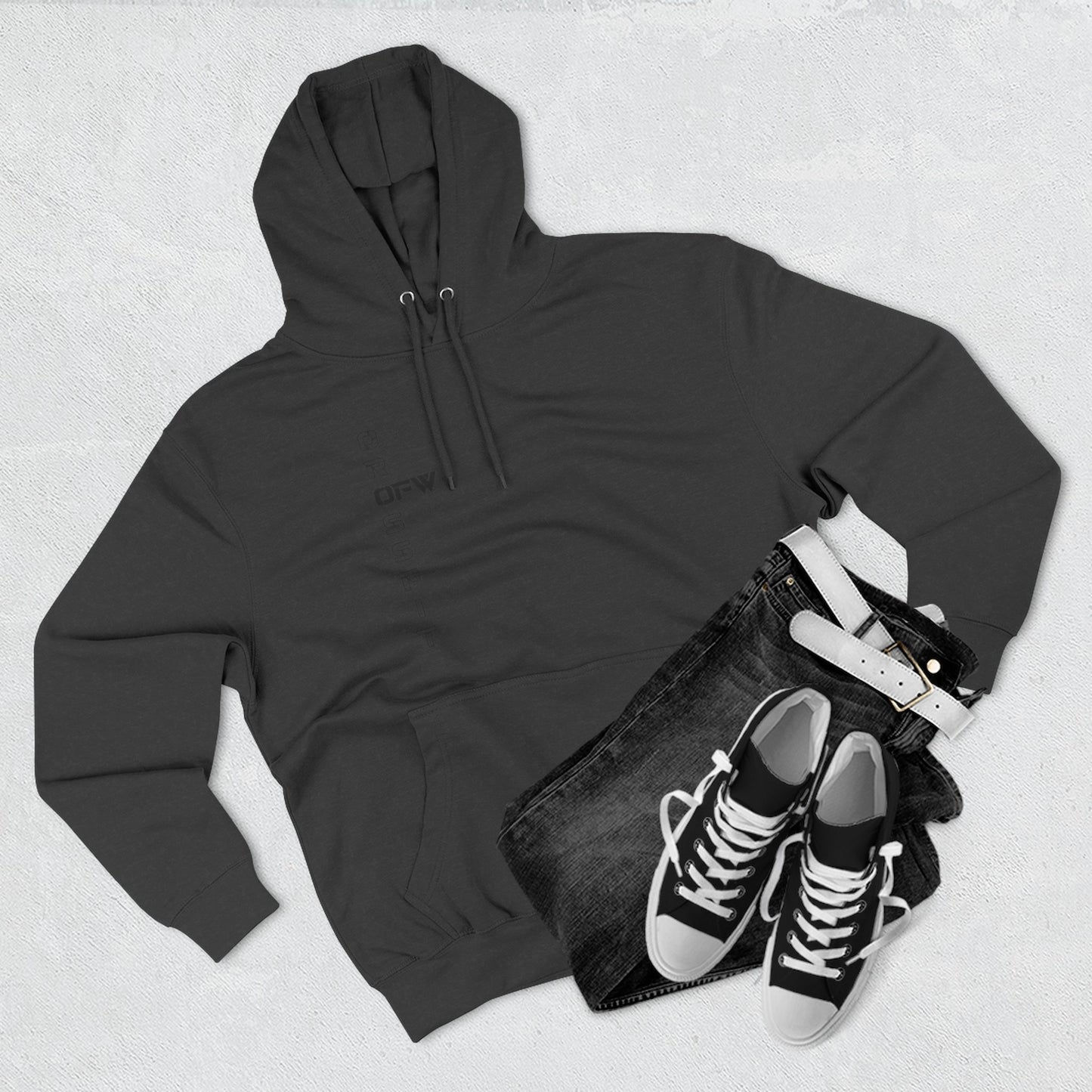 OFW CrossFit Flag Hoodie — Distressed American Flag with Barbell Shield