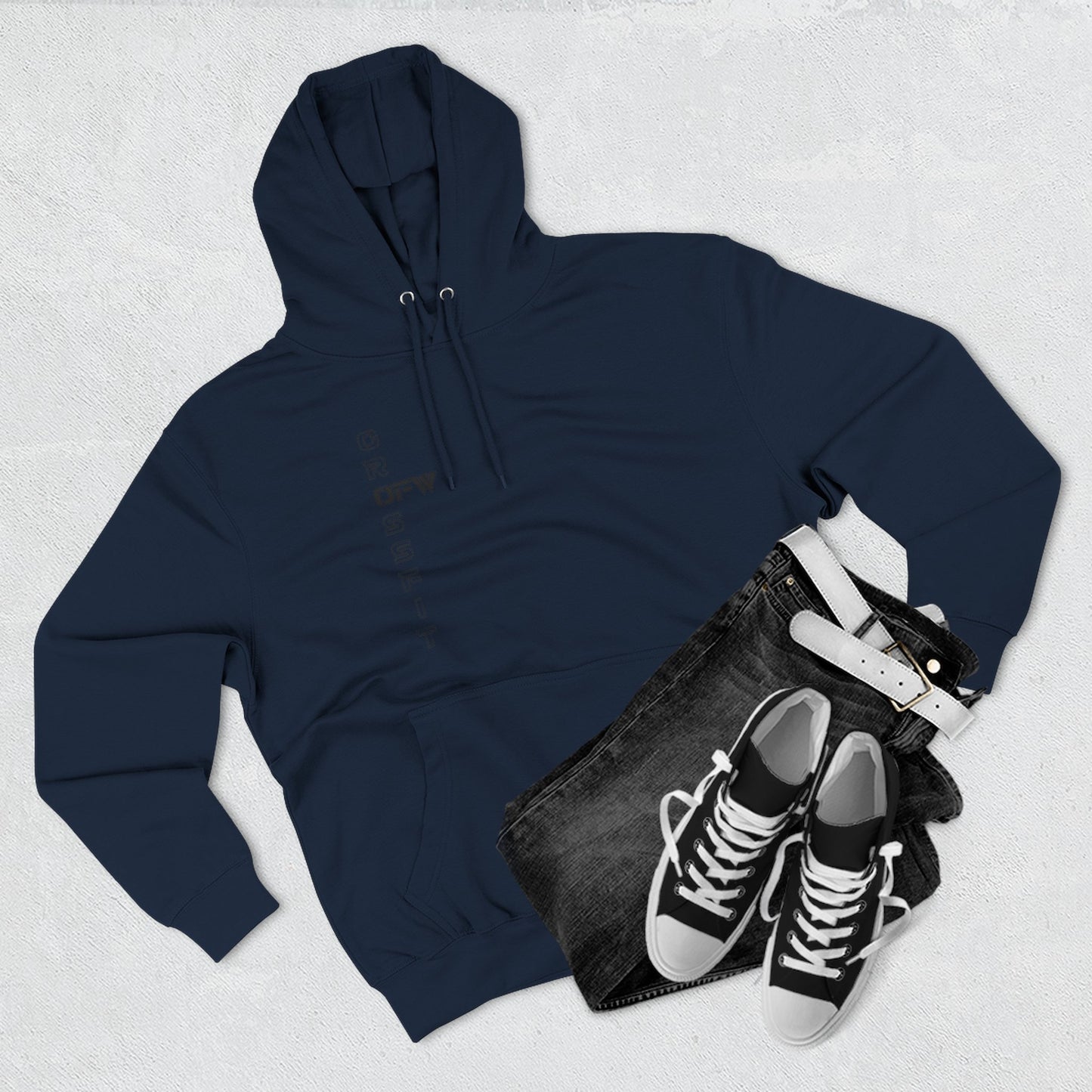 OFW CrossFit Flag Hoodie — Distressed American Flag with Barbell Shield