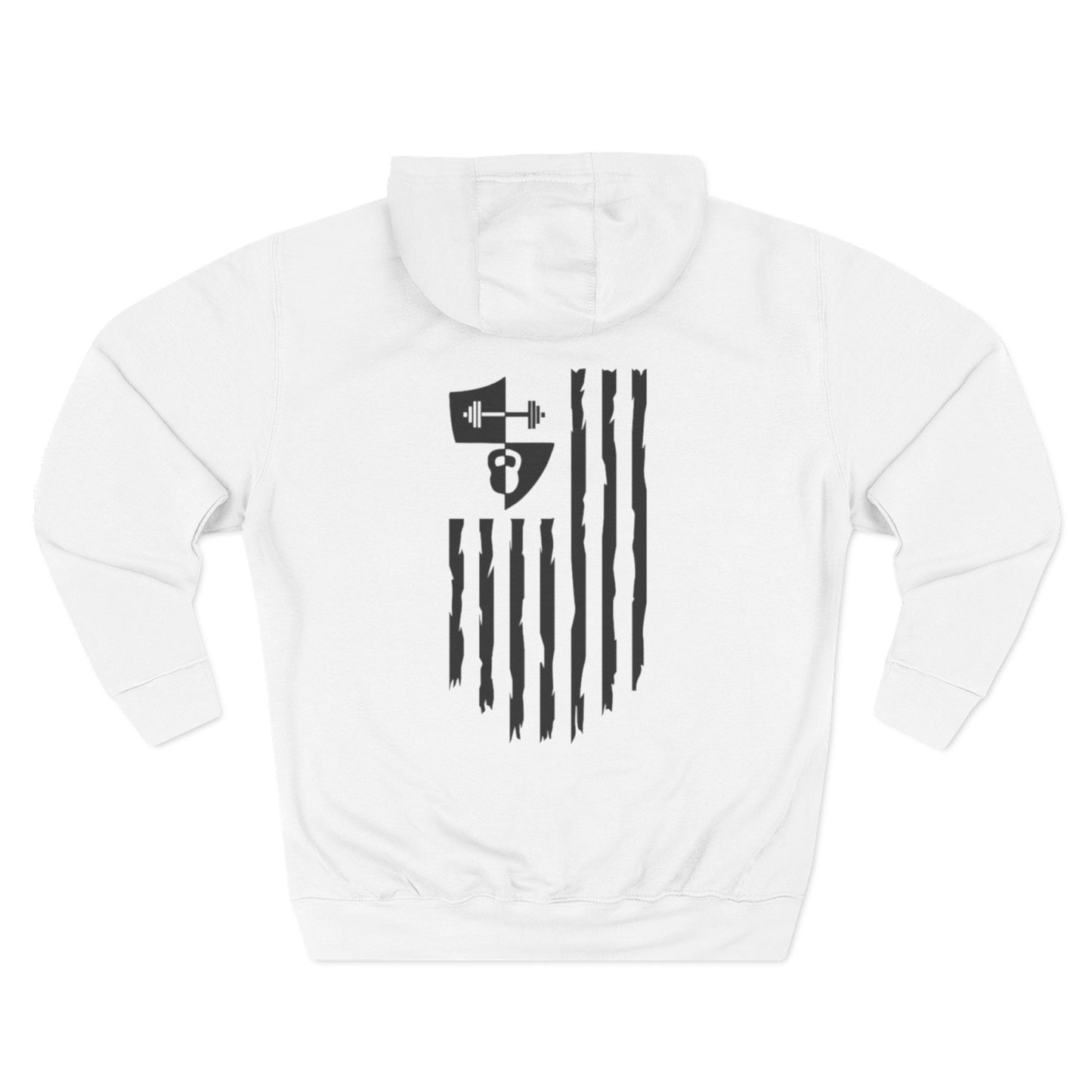 OFW CrossFit Flag Hoodie — Distressed American Flag with Barbell Shield