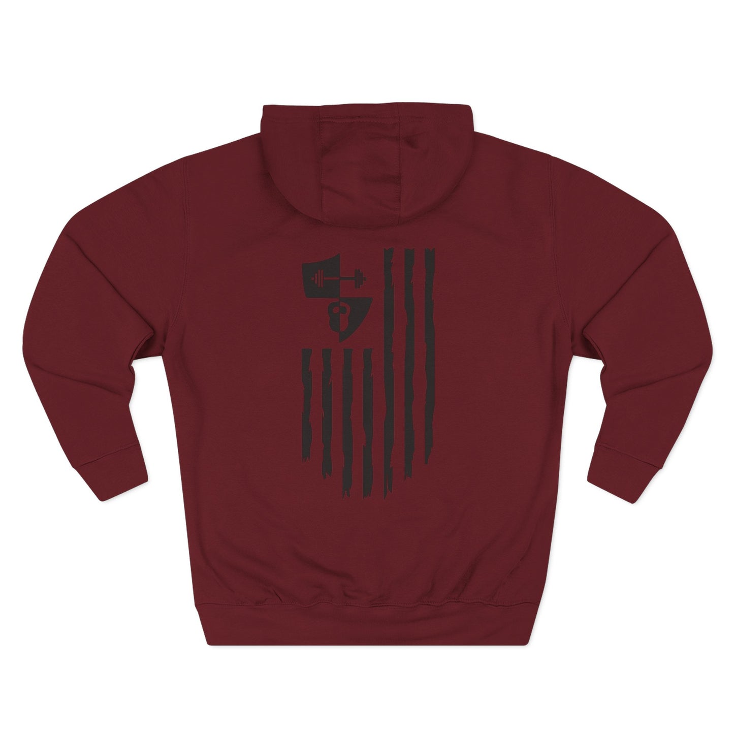 OFW CrossFit Flag Hoodie — Distressed American Flag with Barbell Shield