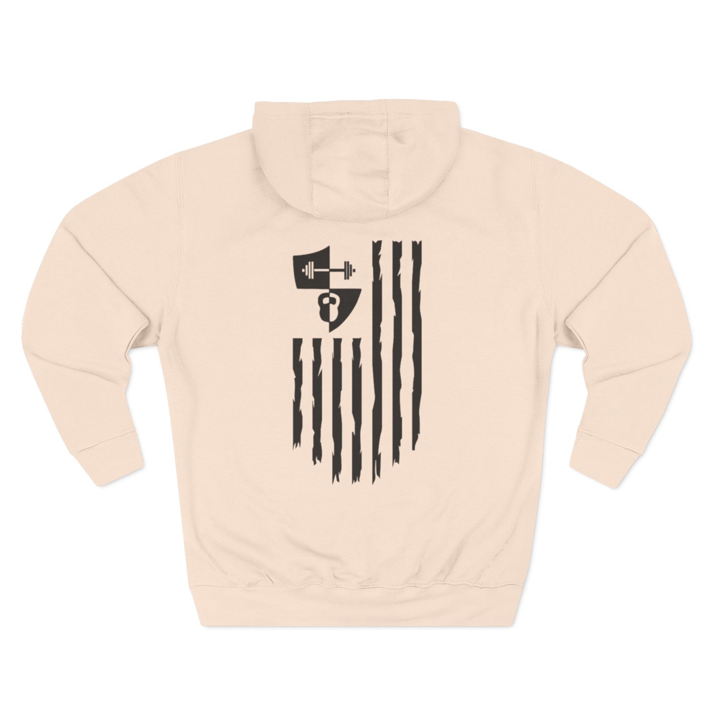 OFW CrossFit Flag Hoodie — Distressed American Flag with Barbell Shield