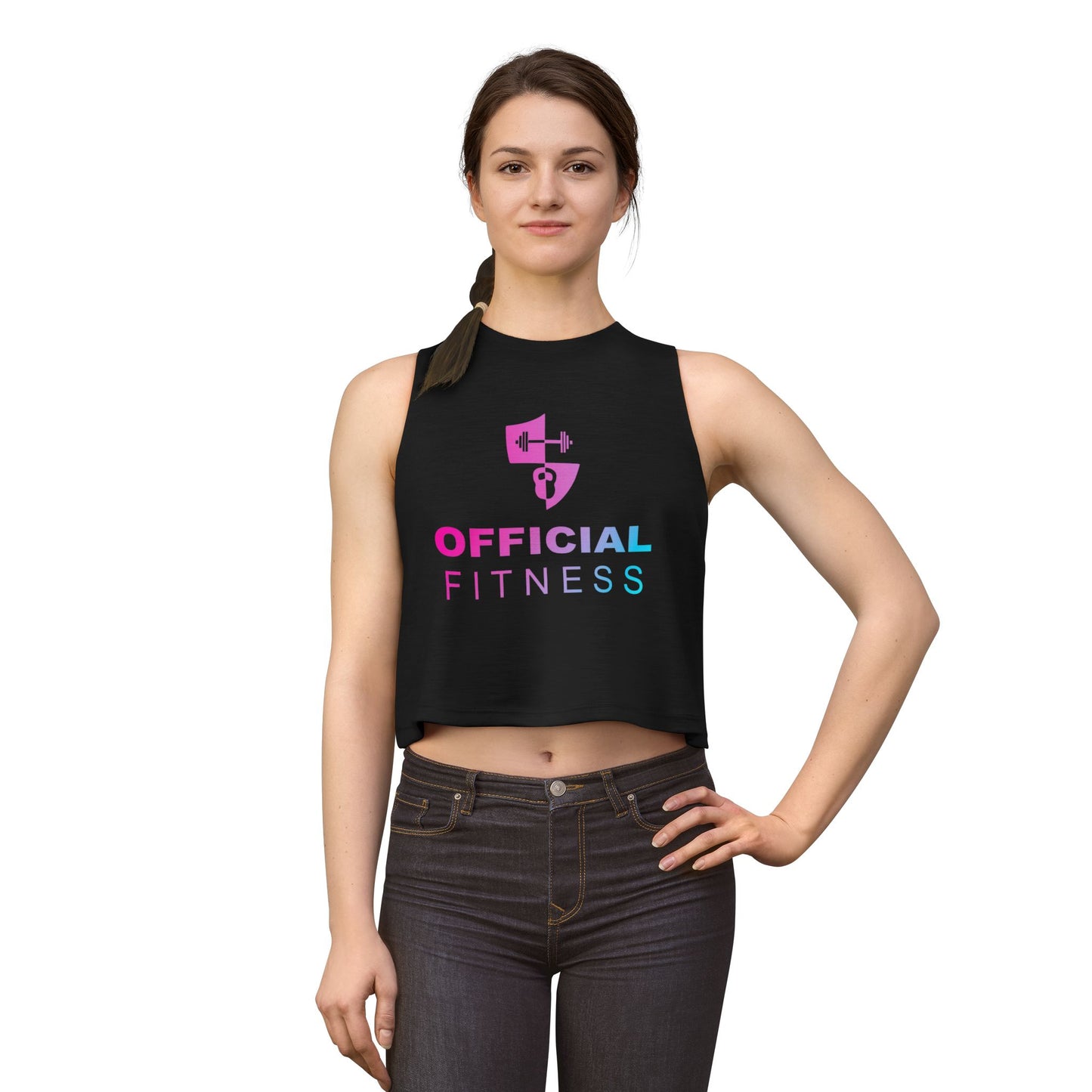 Official Fitness Women's Crop Top — Pink & Blue Athletic Logo Tank