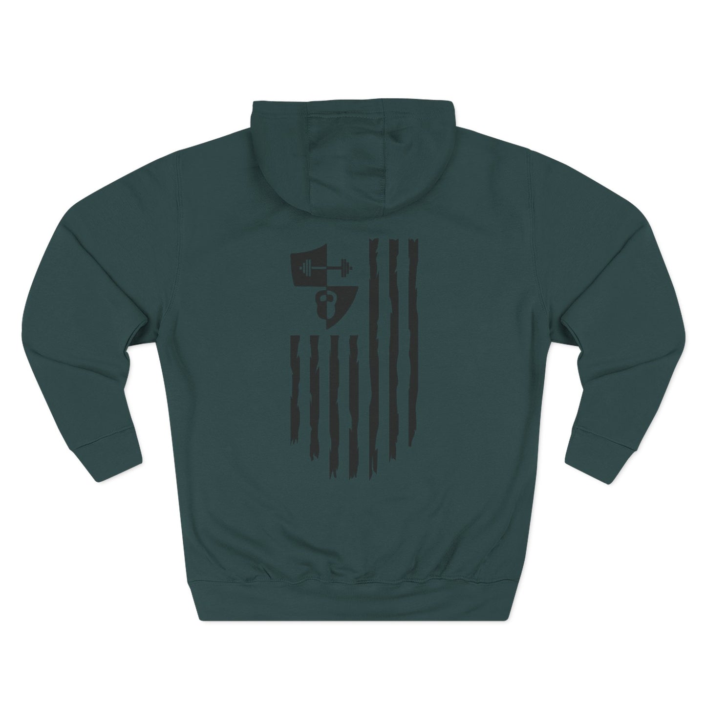 OFW CrossFit Flag Hoodie — Distressed American Flag with Barbell Shield