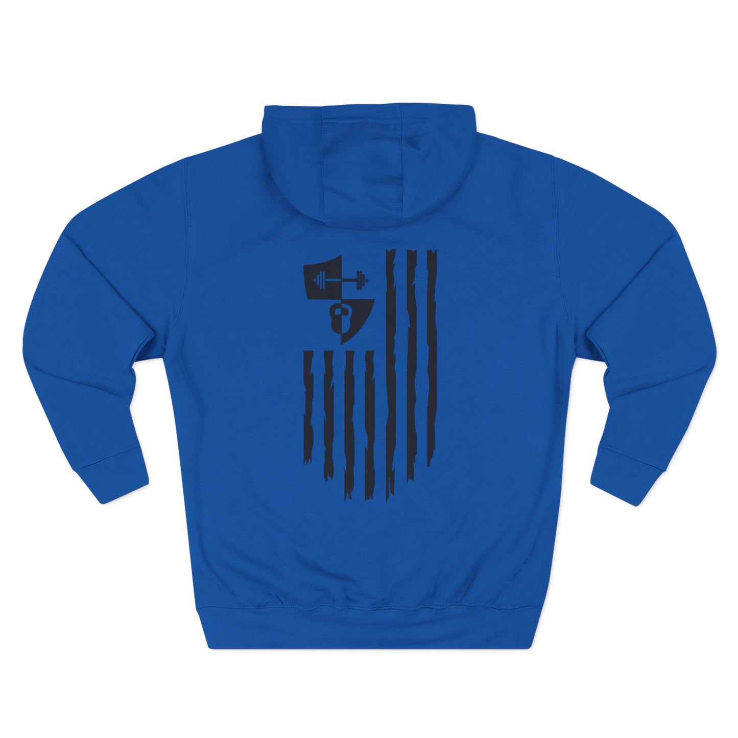 OFW CrossFit Flag Hoodie — Distressed American Flag with Barbell Shield